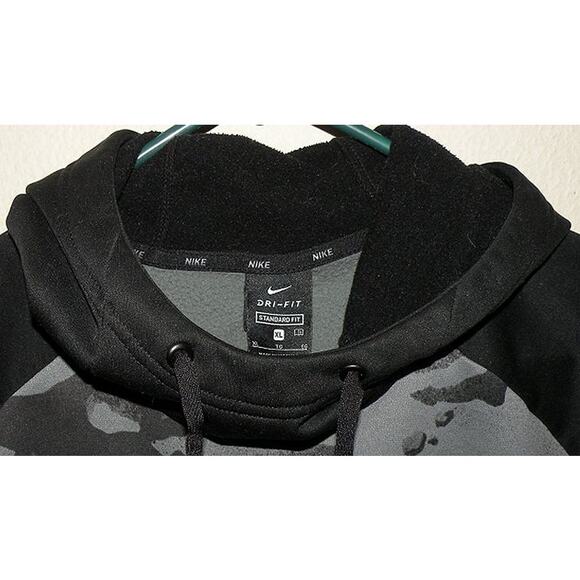 Nike Dri-Fit Standard Fit Men’s XL Pullover Hooded Sweatshirt Black Gray Camo - Picture 2 of 3